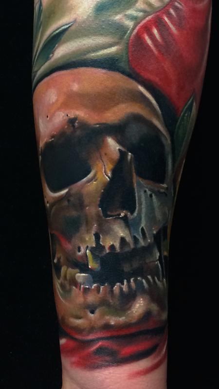 Tattoos - Realistic color skull wth american flag tattoo. Brent Olson Art Junkies Tattoo - 92006